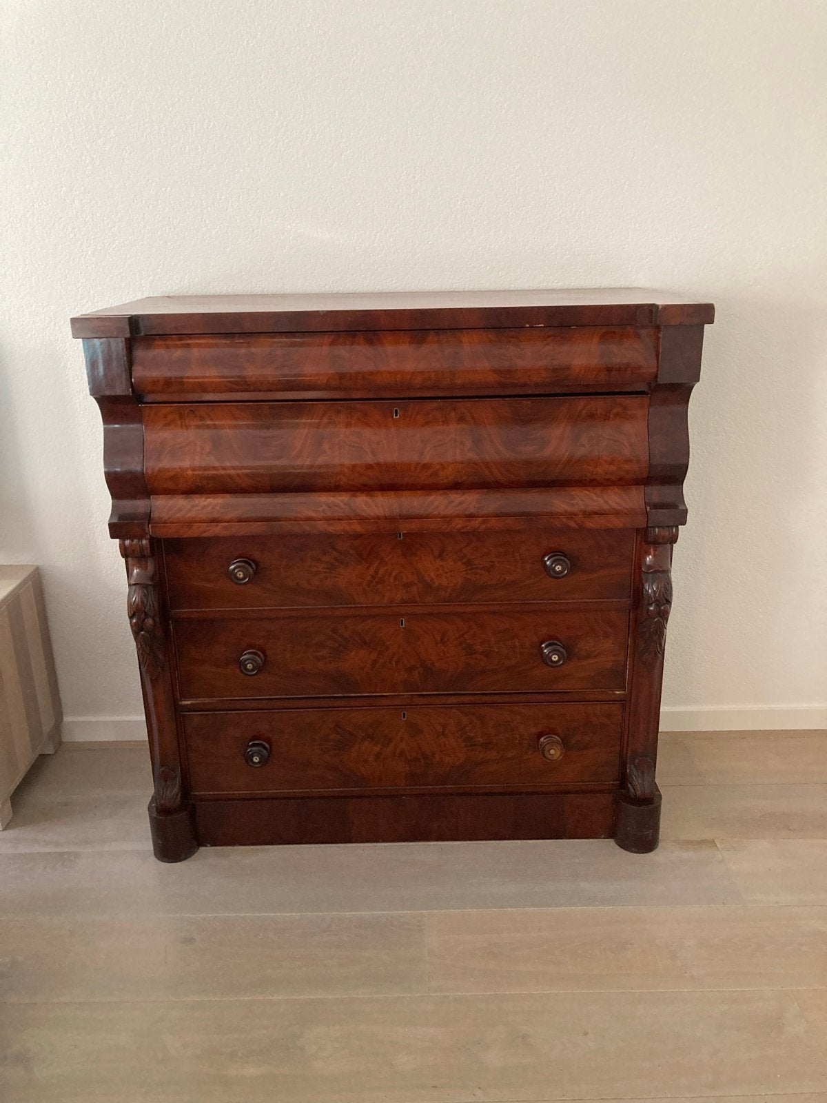 Antieke mahoniehouten commode met 5 laden, Ophalen