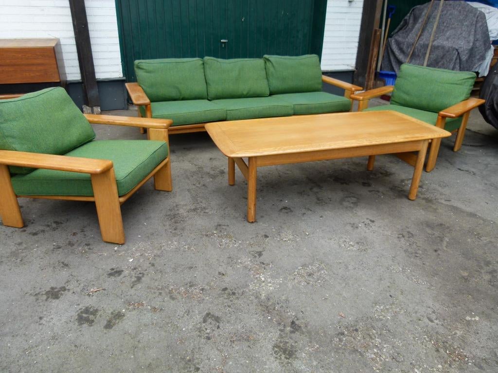 vintage mid-century zitgroep fauteuils sofa salontafel, Huis en Inrichting, Fauteuils, Ophalen, Gebruikt, Mid - century, Stof