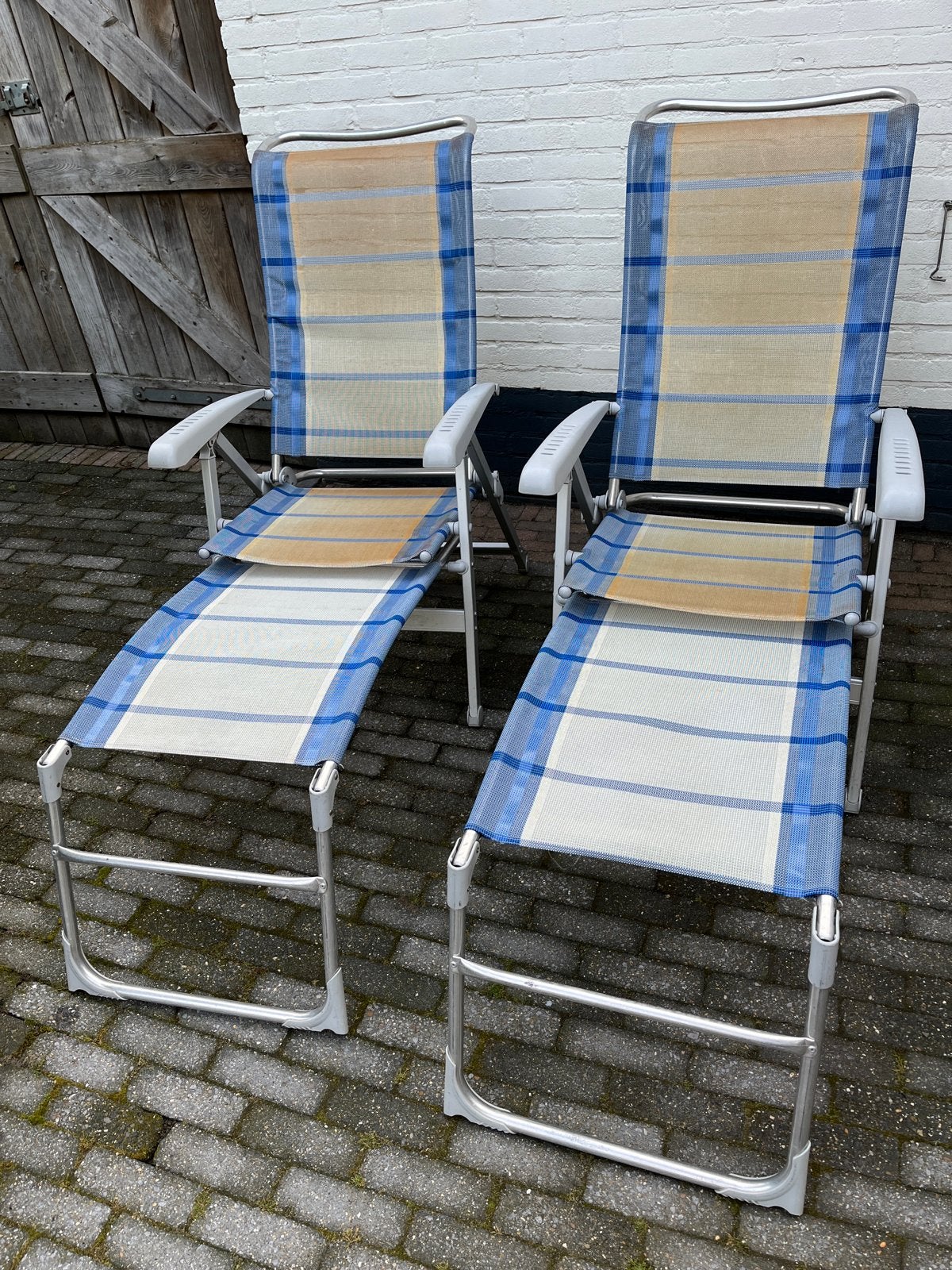 Dukdalf Campingstoelen - Set van 2 met voeten bankjes, Ophalen of Verzenden, Gebruikt
