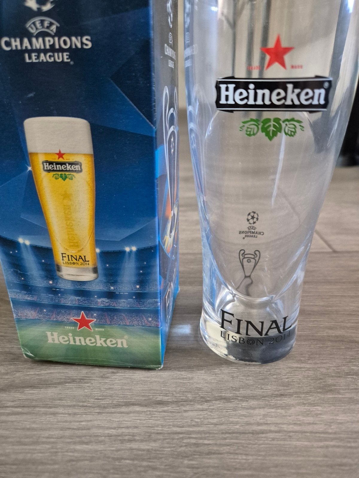 Heineken bierglas Champions Leaque Finale 2014 Lissabon, Ophalen of Verzenden, Zo goed als nieuw, Glas of Glazen, Heineken