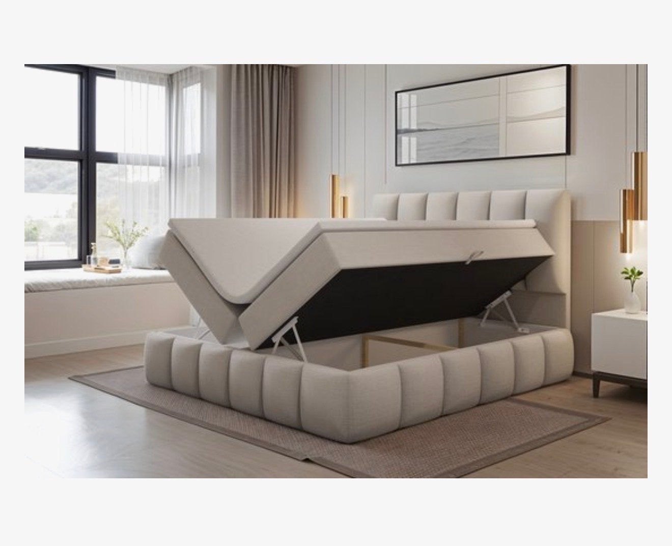 Zo goed als nieuw boxspring bed met opbergruimte, Huis en Inrichting, Slaapkamer | Bedden, Ophalen, Verstelbaar, Tweepersoons