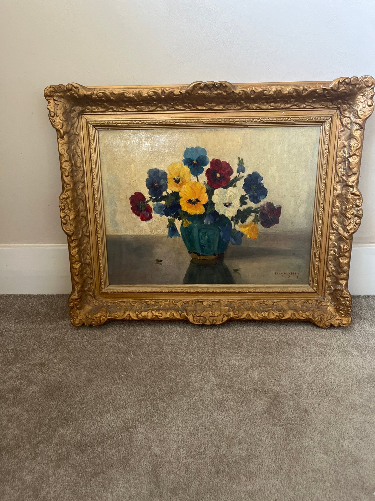 Schilderij met kleurrijk bloemstilleven in lijst, Bloemen, Doek, Realistisch, Ophalen of Verzenden