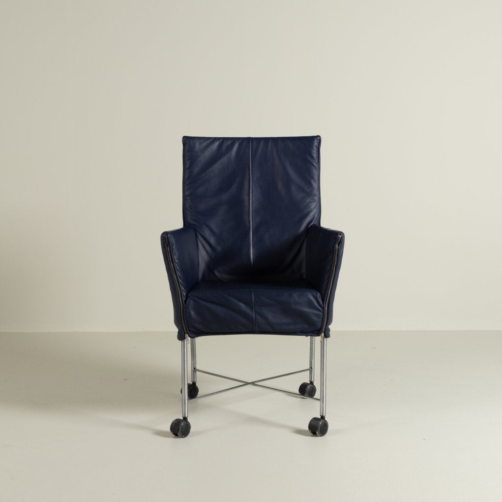 Montis Chaplin Stoel Donkerblauw Leer - Rvs (Op Wielen), Huis en Inrichting, Niet ingevuld, Zo goed als nieuw, Niet ingevuld, Niet ingevuld