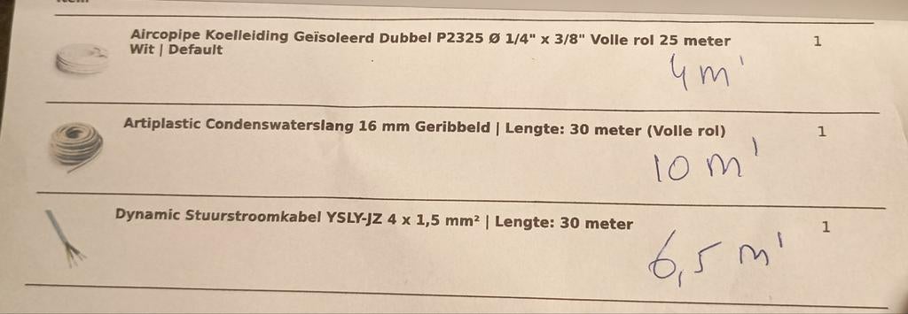 Airco installatiepakket: leidingen, kabel, condensslang,, Witgoed en Apparatuur, Airco's, Ophalen, Nieuw, 3 snelheden of meer