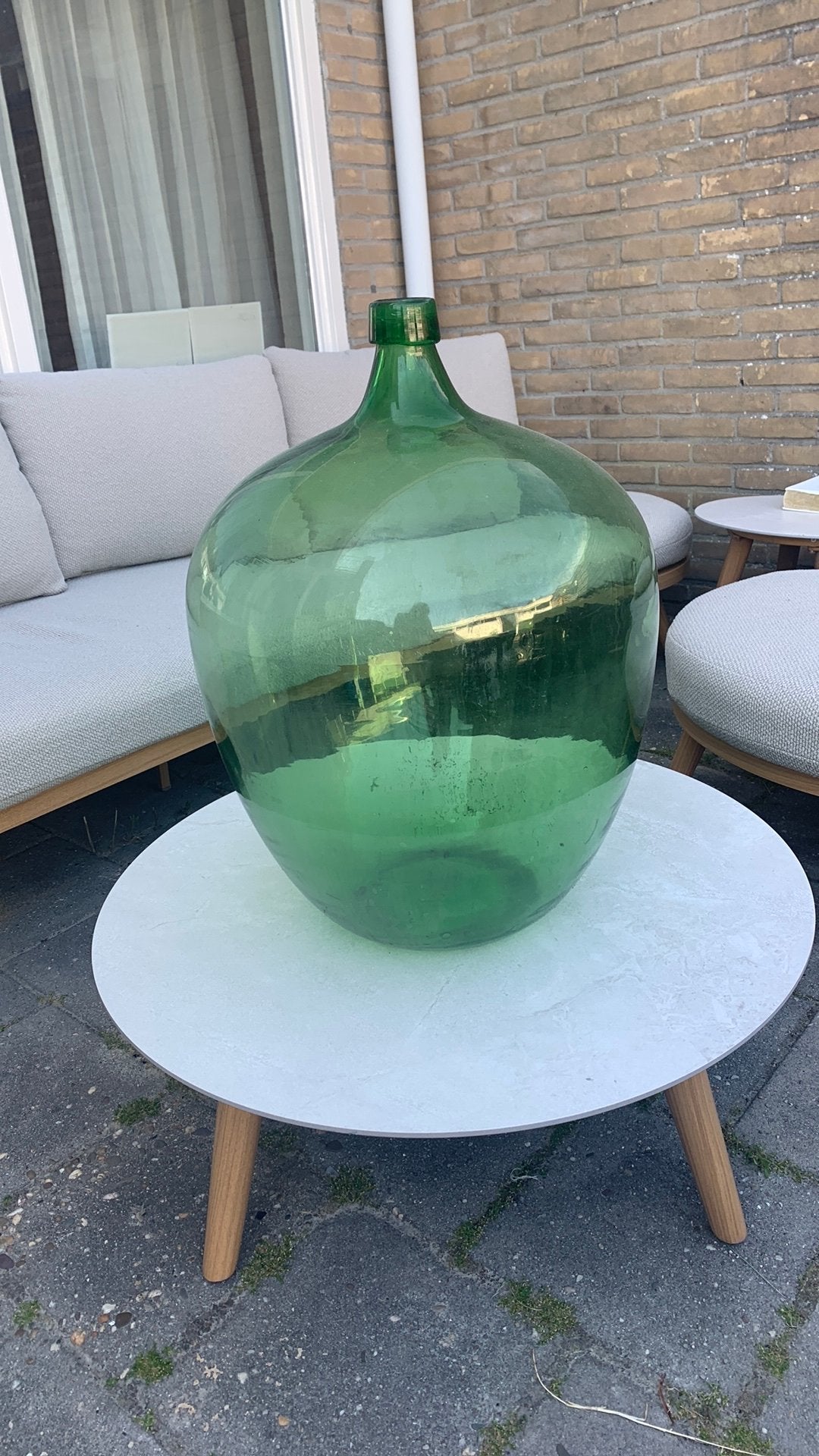 Grote groene glazen gistfles, Tuin en Terras, Tuinvazen, Ophalen, Zo goed als nieuw