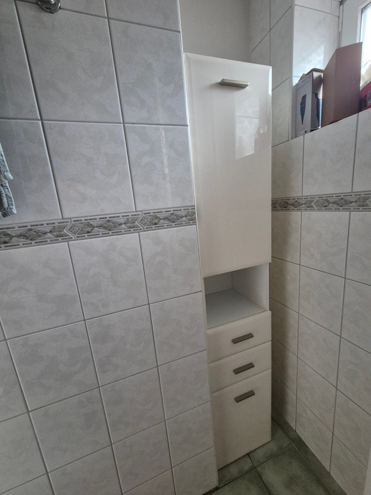 Witte badkamerkast met lades en open vak, Ophalen, (Half)hoge kast, Minder dan 50 cm, Gebruikt