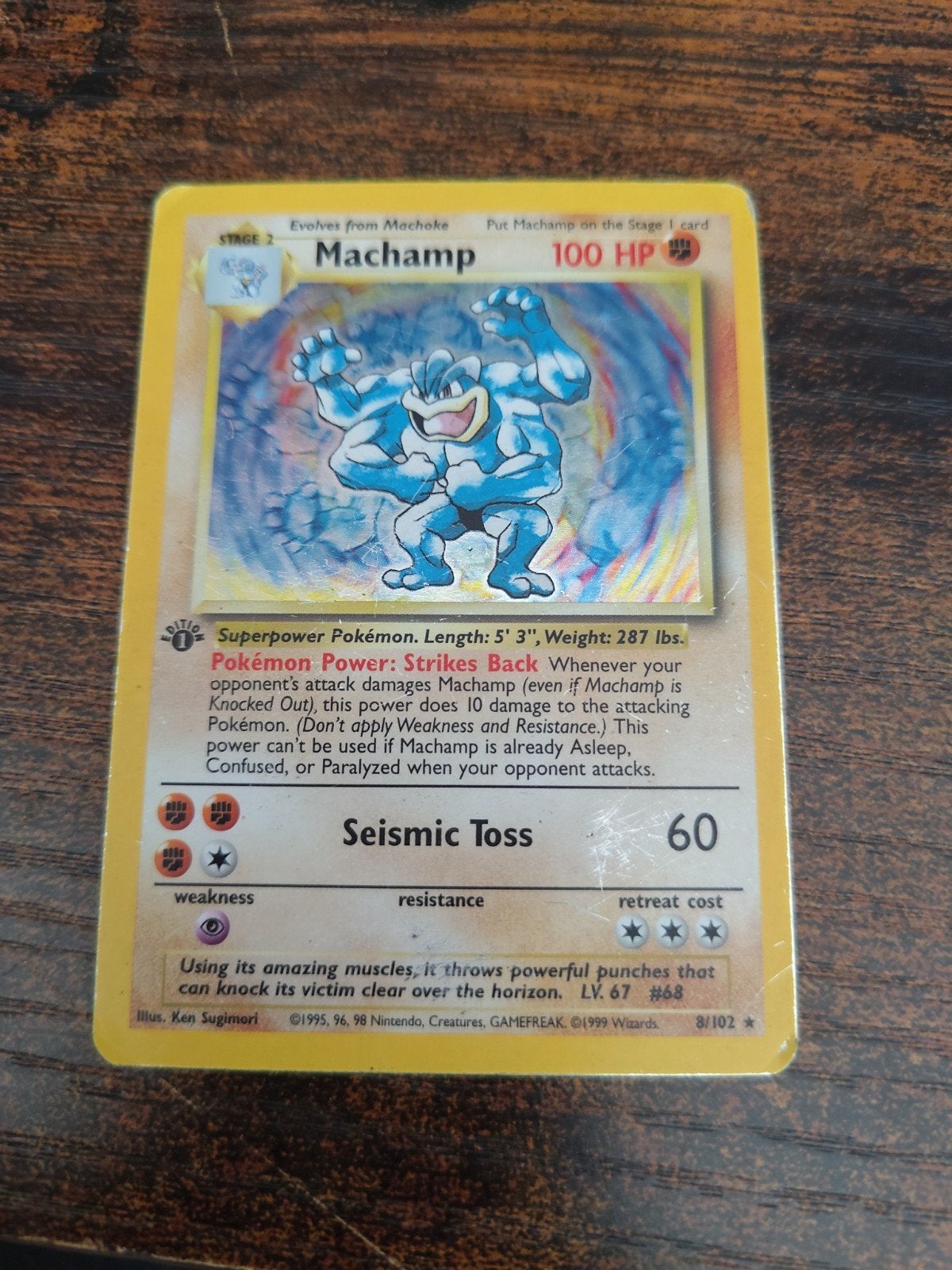 Pokémon Machamp 8/102 Holo Rare (1999), Hobby en Vrije tijd, Verzamelkaartspellen | Pokémon, Ophalen of Verzenden