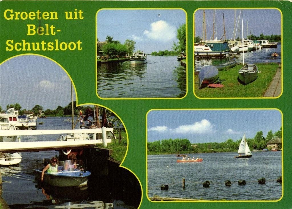 Groeten uit Belt-Schutsloot - 4 afb. boten - 1997 gelopen, Ophalen of Verzenden, 1980 tot heden, Gelopen, Overijssel