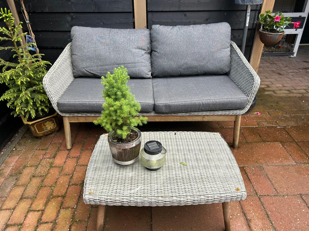 Wicker Loungeset met Kussens en Bijzettafel, Gebruikt, Loungeset, Wicker, Bank
