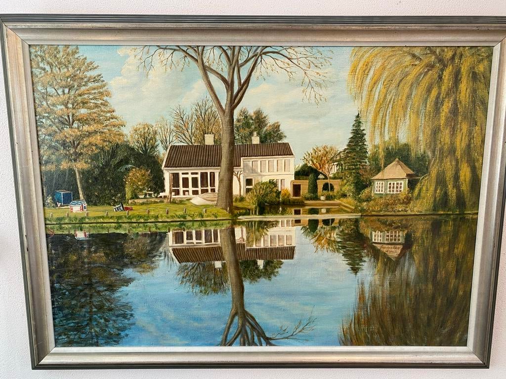 Schilderij "Huis aan de Vliet" van Francisco Perez Amguita, Antiek en Kunst, Kunst | Schilderijen | Klassiek, Ophalen