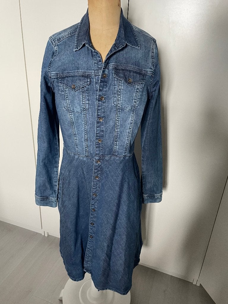 Sandwich Denim Jurk Maat 34 - Zo goed als nieuw, Blauw, Ophalen of Verzenden, Zo goed als nieuw, Knielengte