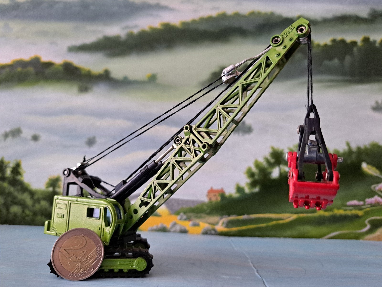 Kraanwagen met grijper - Groen, Hobby en Vrije tijd, Overige merken, Gebruikt, 1:32 tot 1:50, Overige typen
