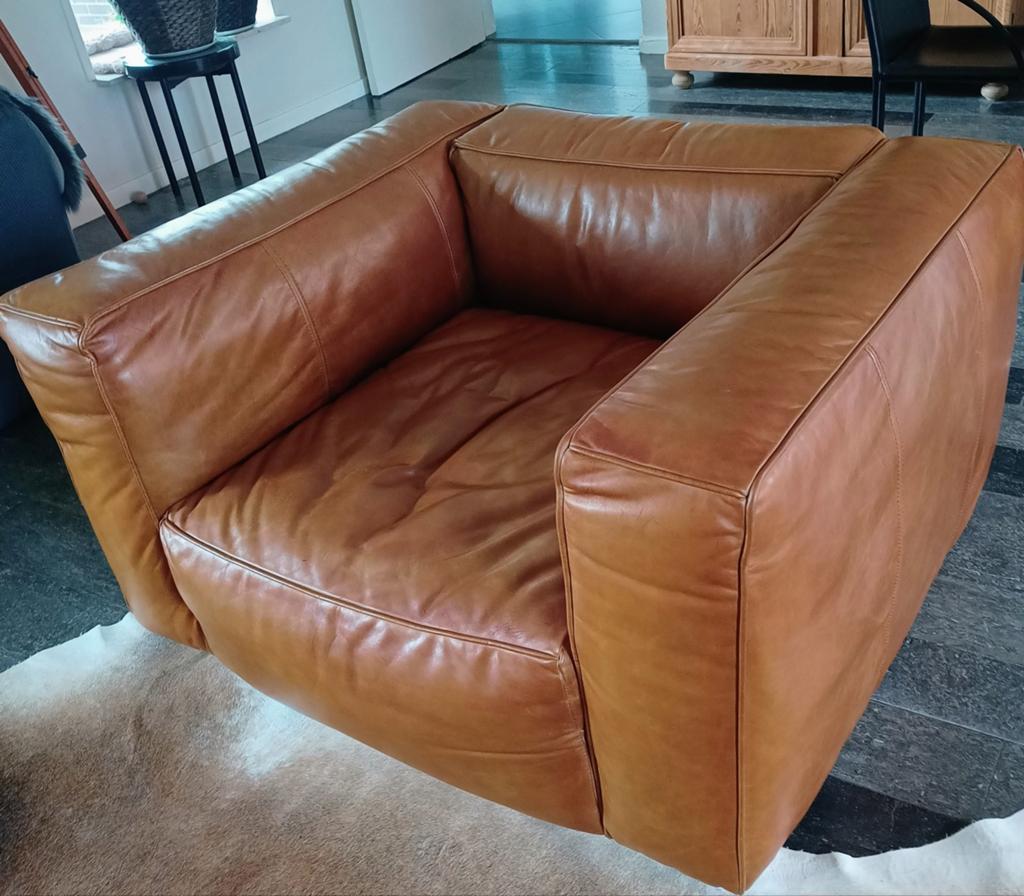 Krieger Vintage Retro leder Fauteuil, Ophalen, Gebruikt, 100 tot 125 cm, Retro