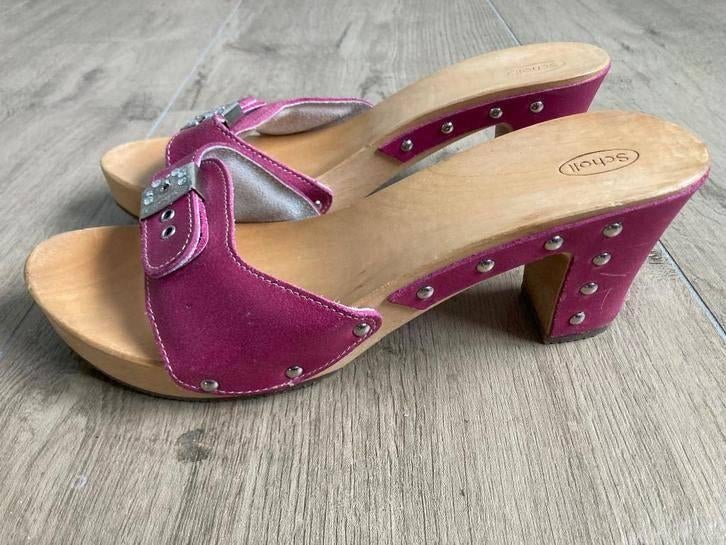BIJNA NIEUW!!! Halfhoge roze leren kleppers Scholl mt 41, Scholl, Zo goed als nieuw, Roze, Sandalen of Muiltjes
