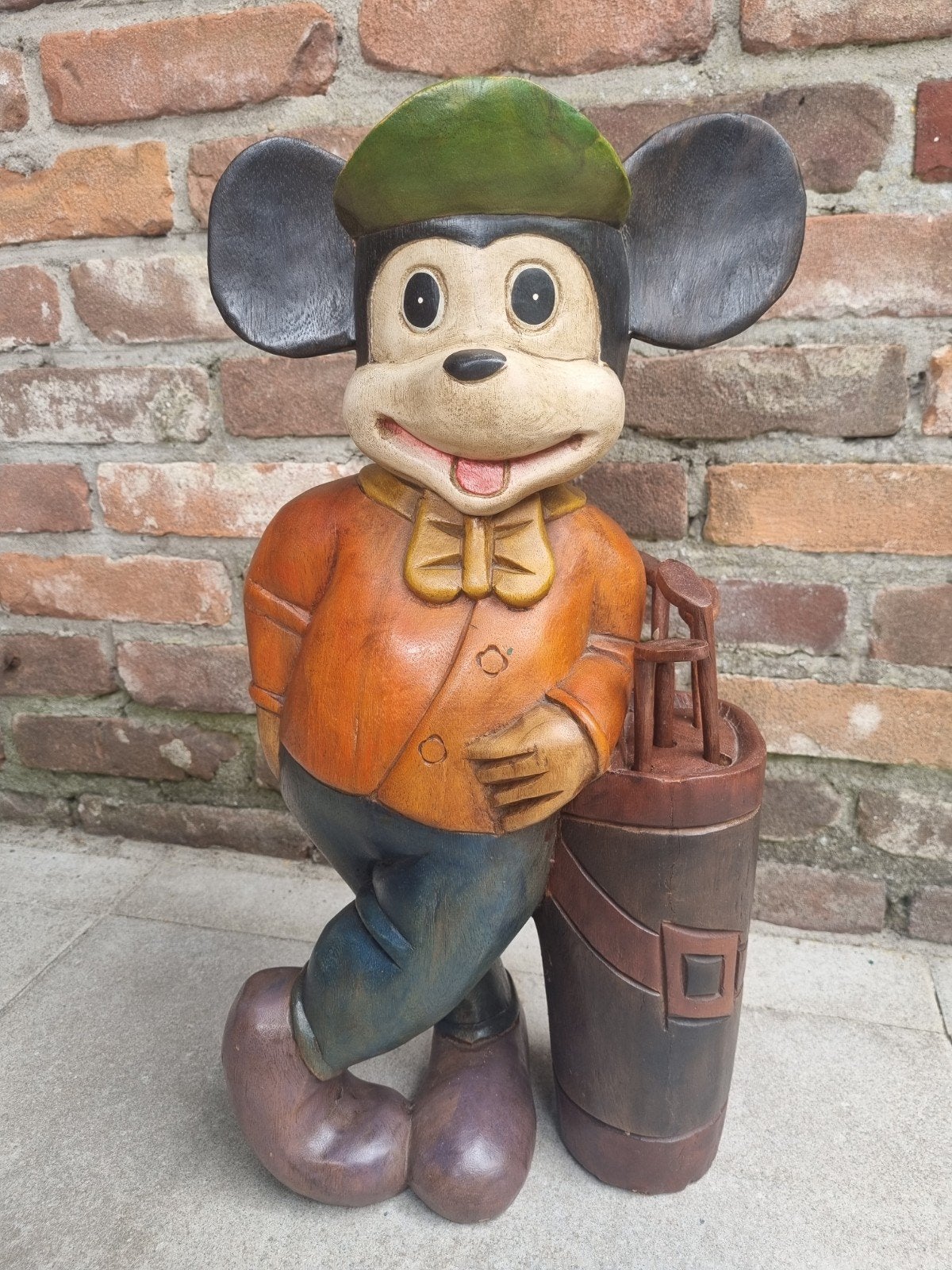 Jaren ' 50 Houten Mickey Mouse Golf Beeld - Houten Decoratie, Ophalen of Verzenden, Mickey Mouse, Gebruikt, Beeldje of Figuurtje