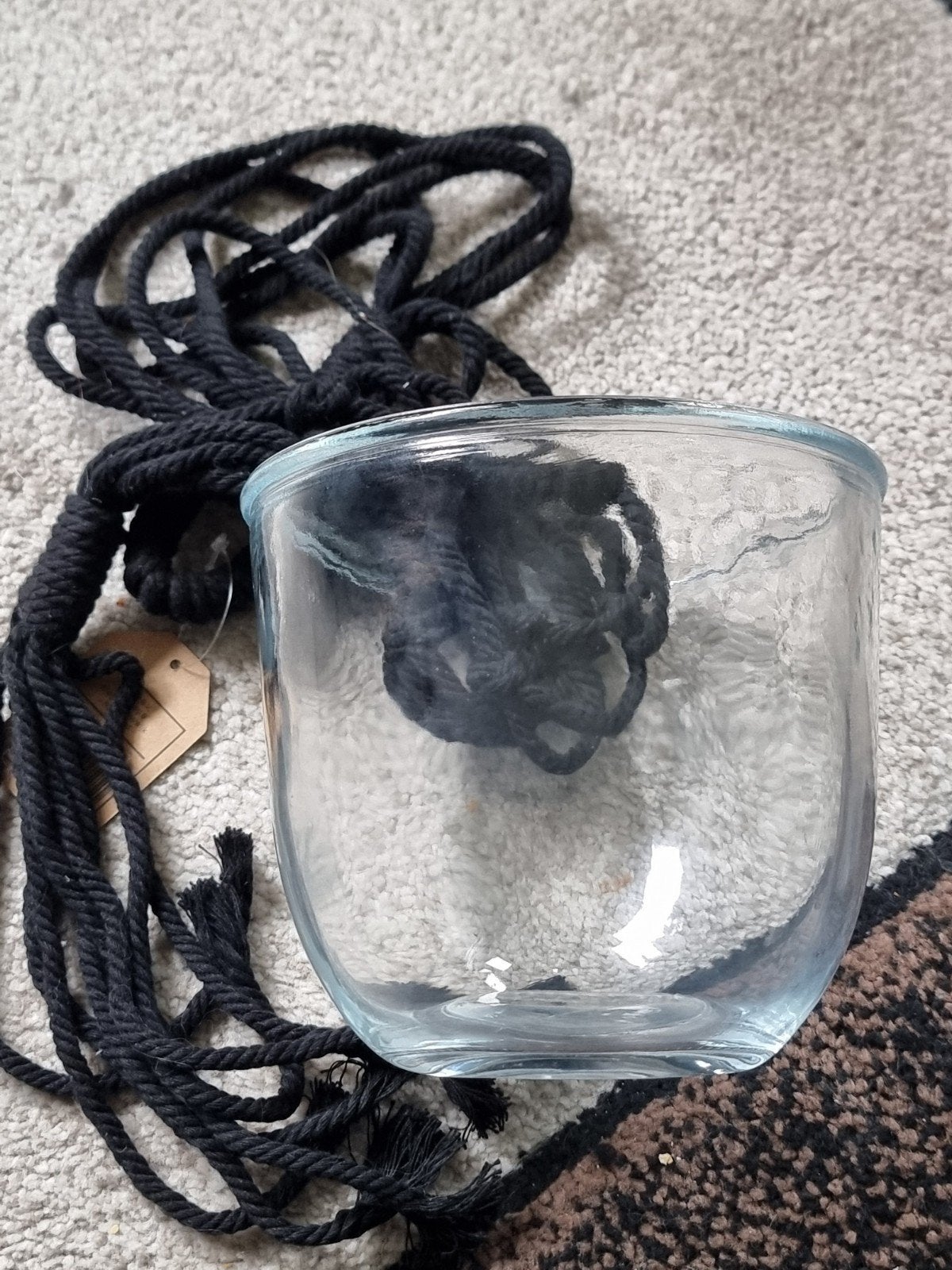 Xenos Macrame Hanger met Glazen Pot - Zwart, 92 cm, Ophalen of Verzenden, Nieuw, Zwart, Glas