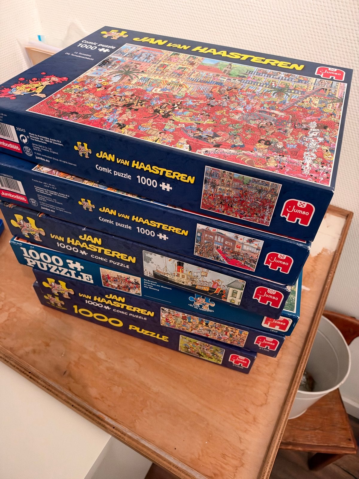 6 Jan van Haasteren puzzels (1000+ stukjes), Hobby en Vrije tijd, Ophalen, 500 t/m 1500 stukjes, Gebruikt, Legpuzzel