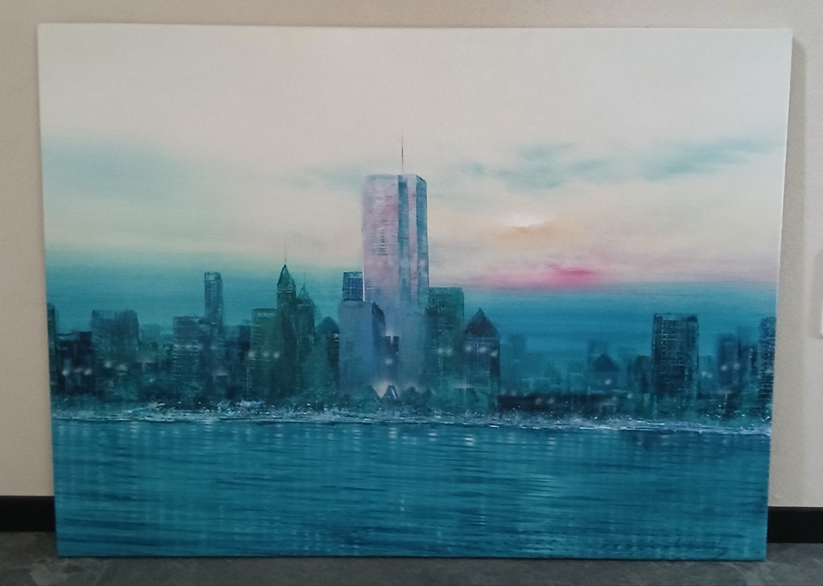 Modern Stadsgezicht Schilderij - New York Skyline, Ophalen, Origineel werk, Doek, Realistisch