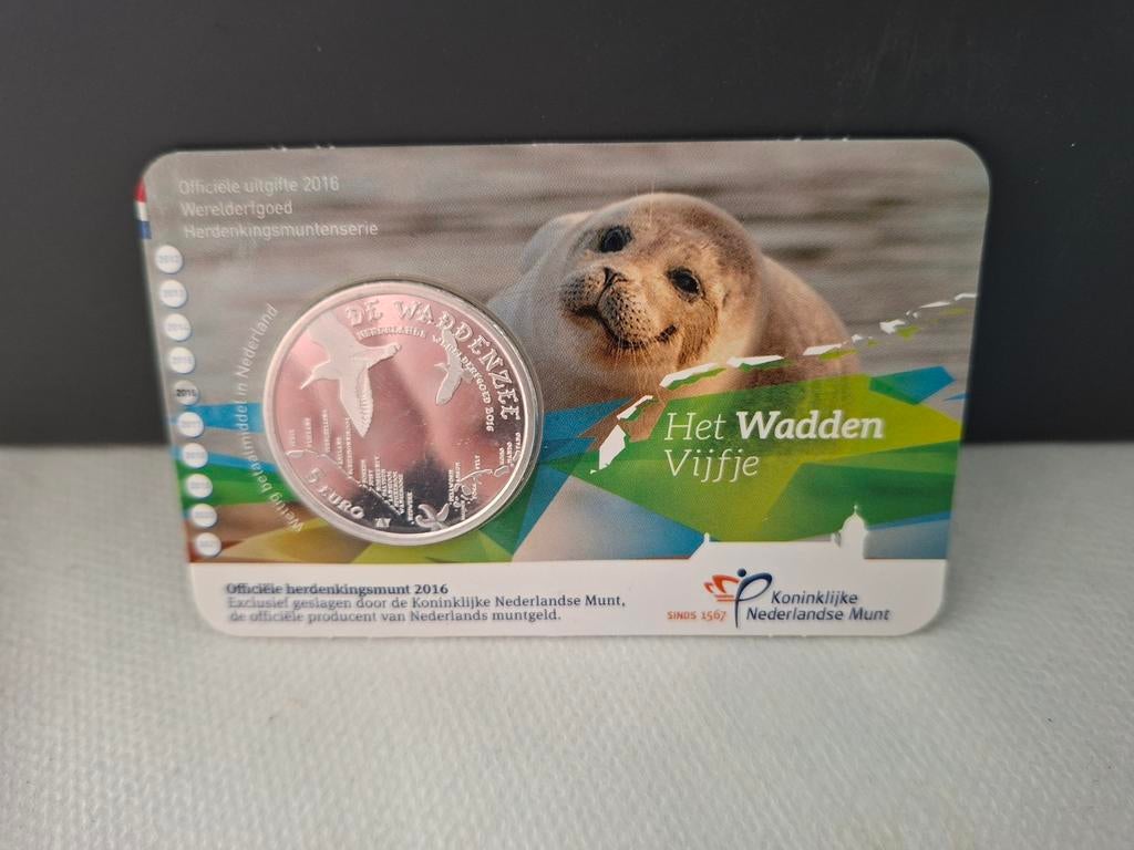 Het Wadden Vijfje - Zwaar Verzilverde 5 Euro Munt 2016, Postzegels en Munten, Munten | Nederland, Verzenden, Koningin Beatrix