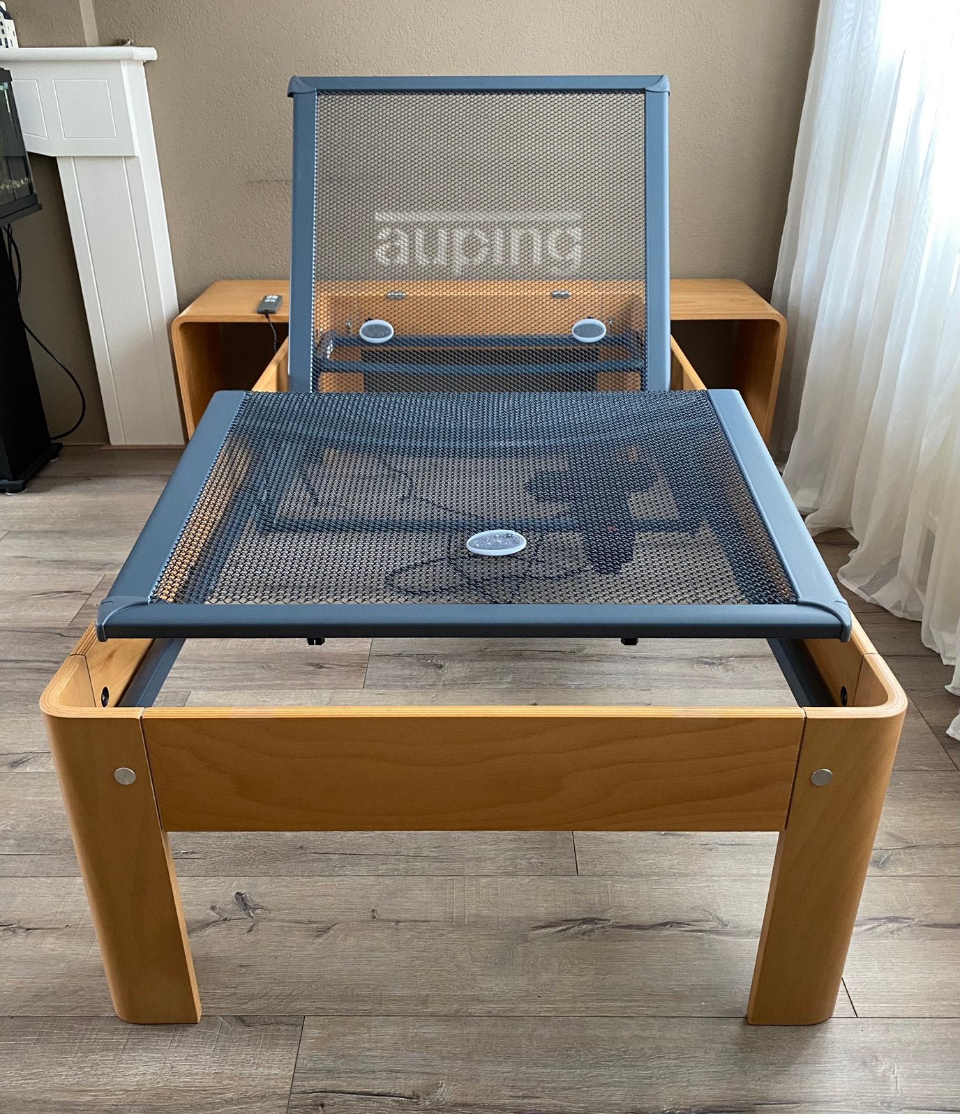 Originele Auping Auronde 2000 met bedtafeltjes hoge poten, Ophalen, Verstelbaar, 90 cm, Eenpersoons