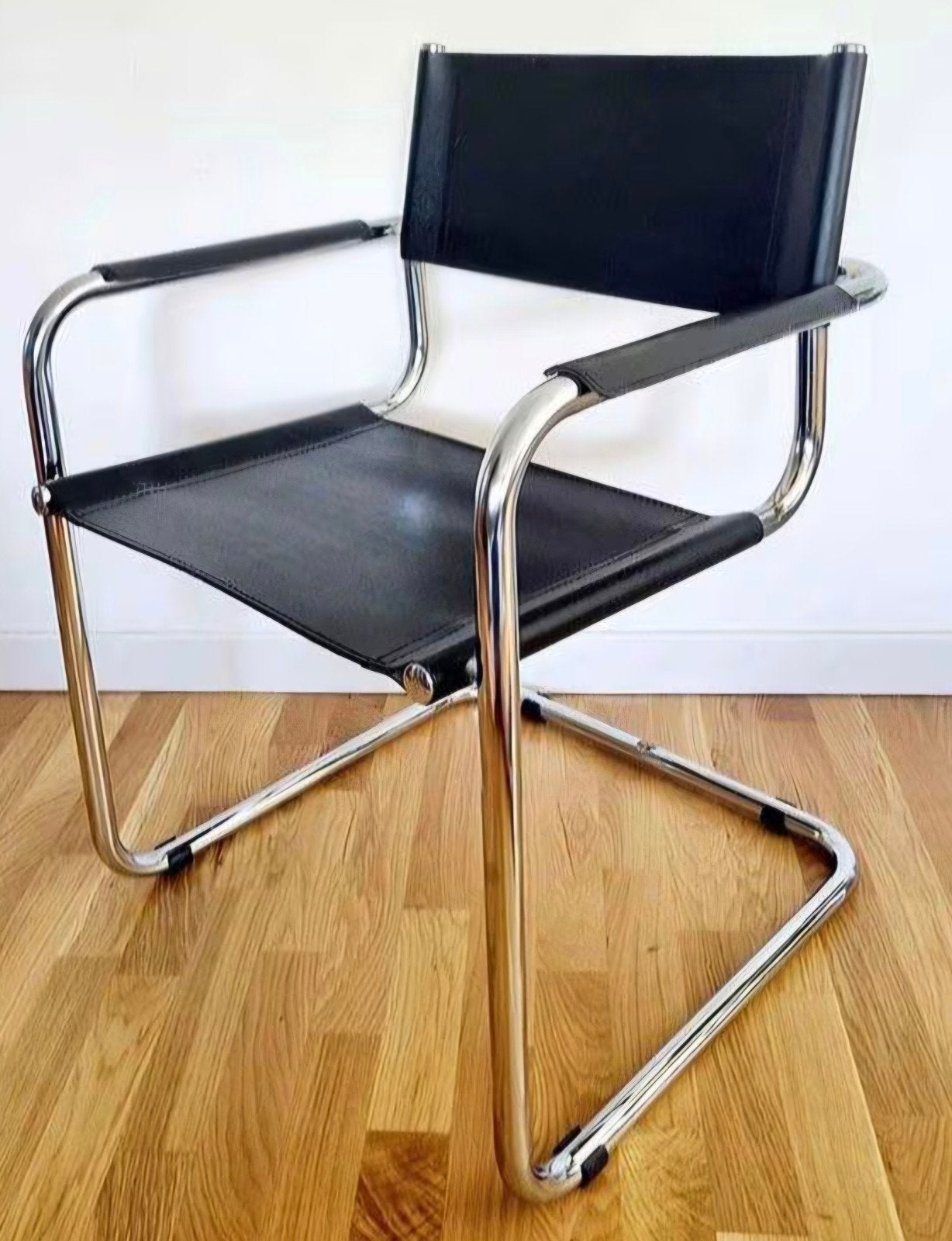 Iconische Bauhaus S34 Buisframe Stoel – Zwart Leer & Chroom, Antiek en Kunst, Ophalen of Verzenden