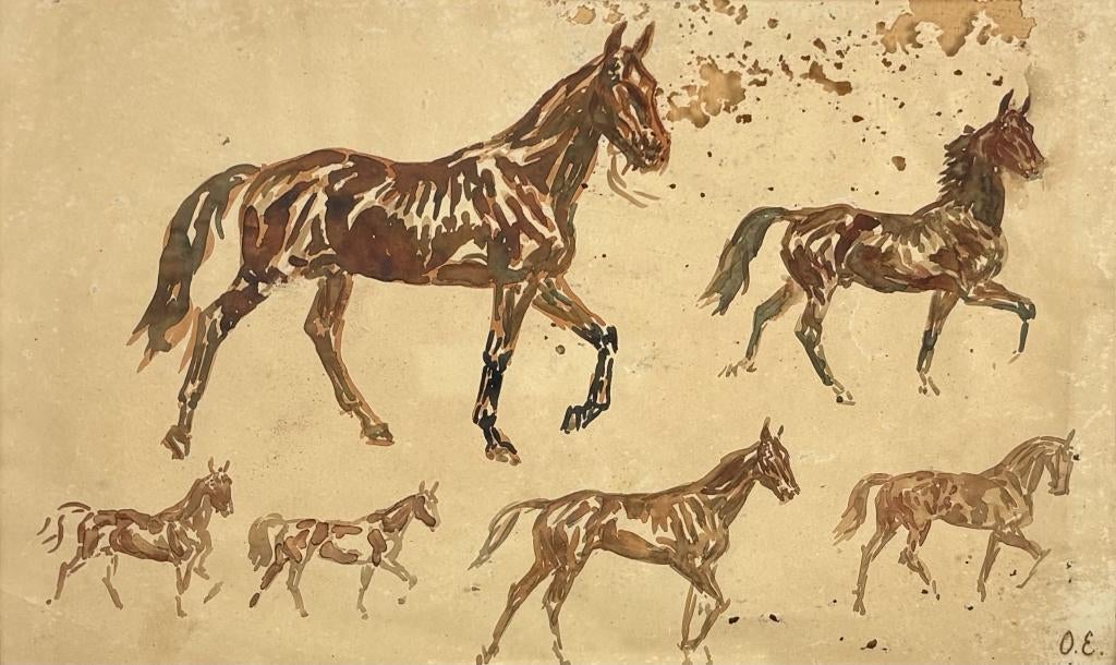 1485. Tekening, Otto Eerelman - paardenstudies, ca. 1900, Antiek en Kunst, Kunst | Schilderijen | Klassiek, Ophalen of Verzenden