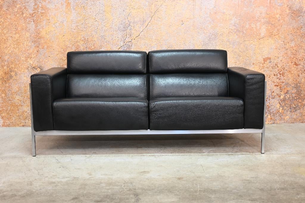 Als NIEUW! zwarte leren Harvink Kadanz design bank, Harvink, Harvink, 150 tot 200 cm, Tweepersoons