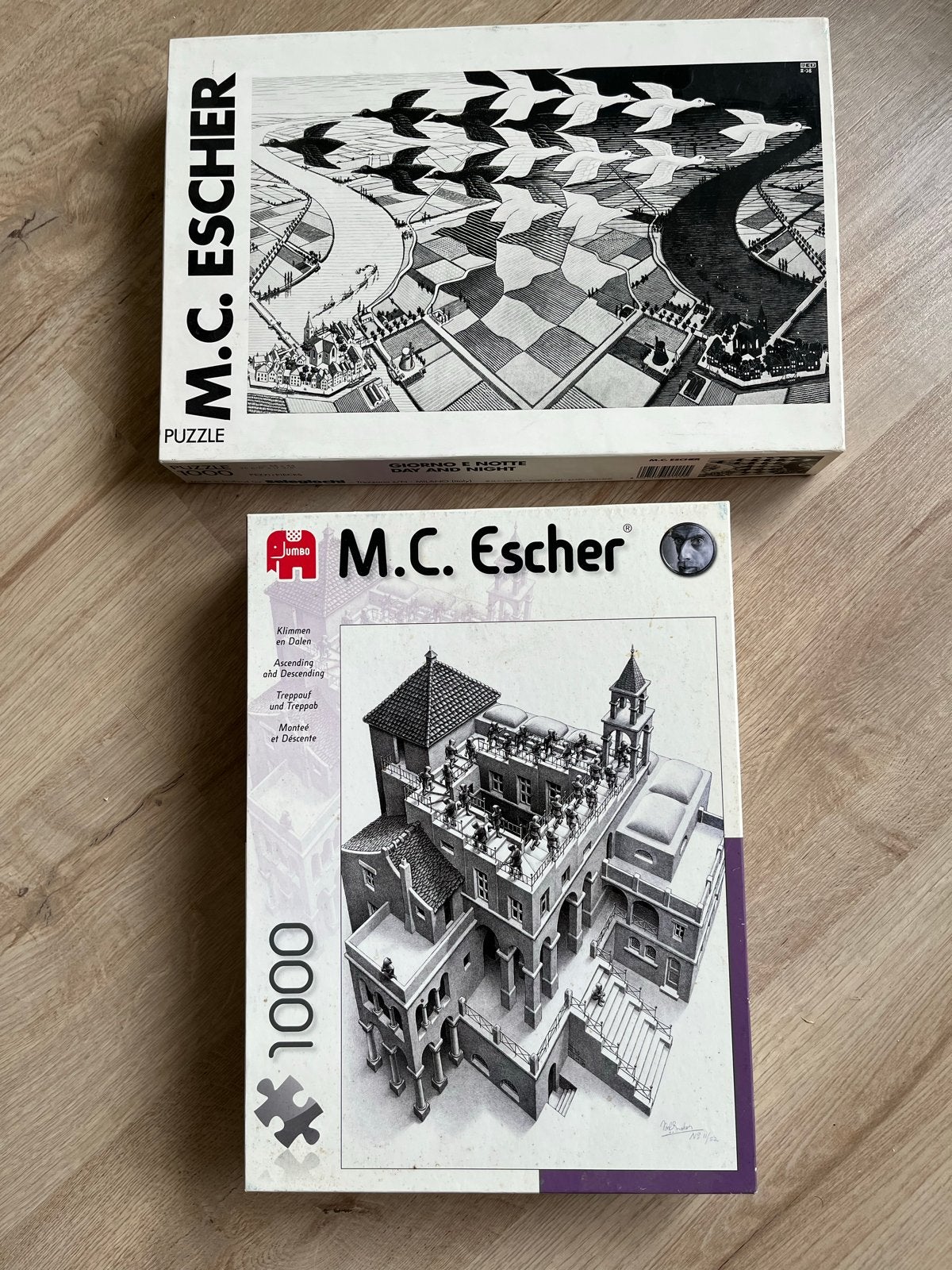 M.C. Escher Puzzels: Dag en Nacht & Klimmen en Dalen, Ophalen, 500 t/m 1500 stukjes, Gebruikt, Legpuzzel