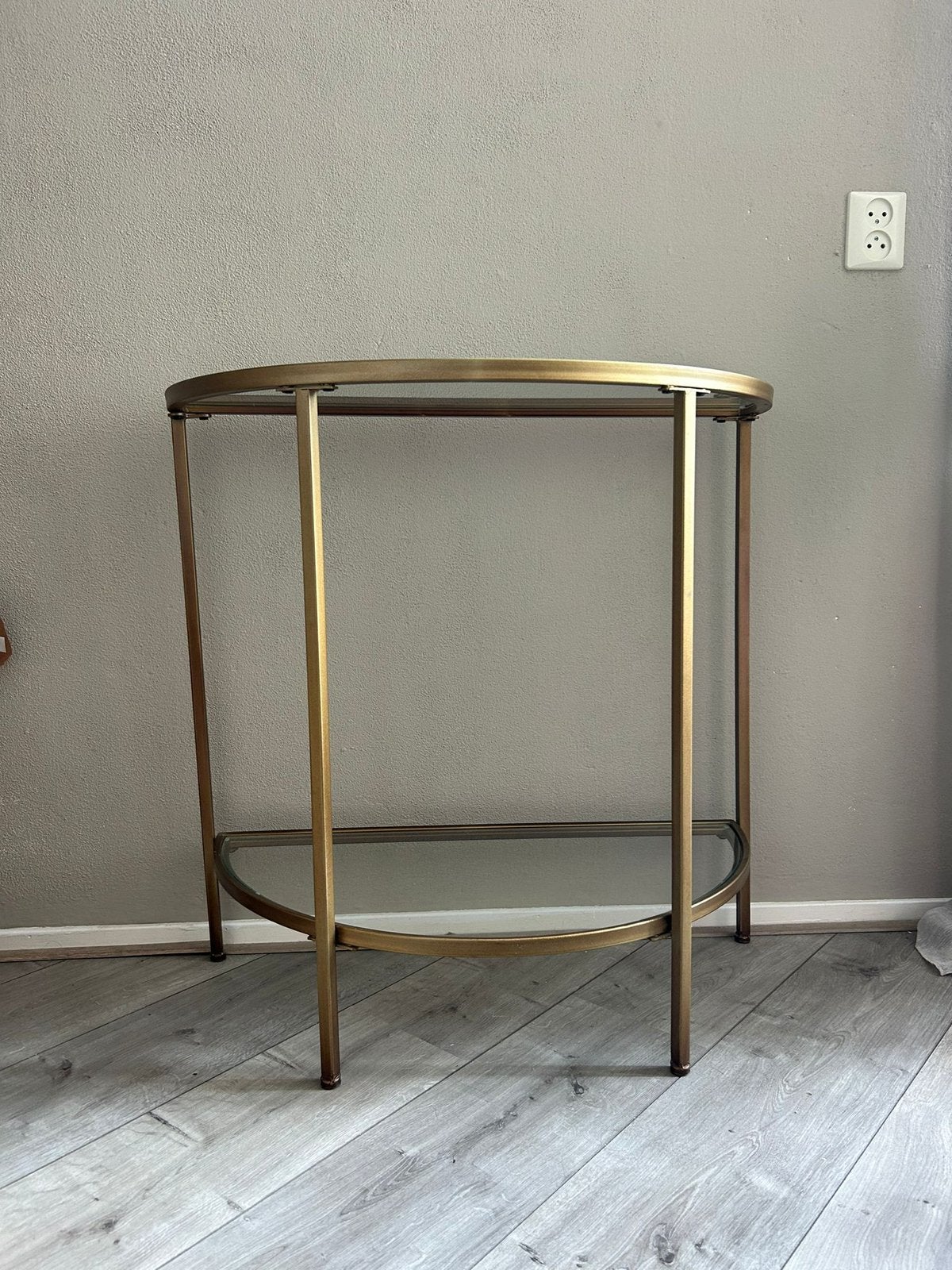 Half ronde glazen wandtafel, drankentafel, Huis en Inrichting, Ophalen, 50 tot 100 cm, Rond, Zo goed als nieuw