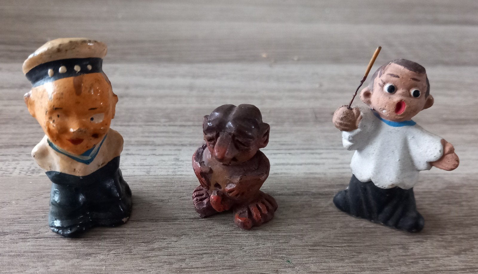 3 kleine oude poppetjes, Ophalen of Verzenden, Gebruikt