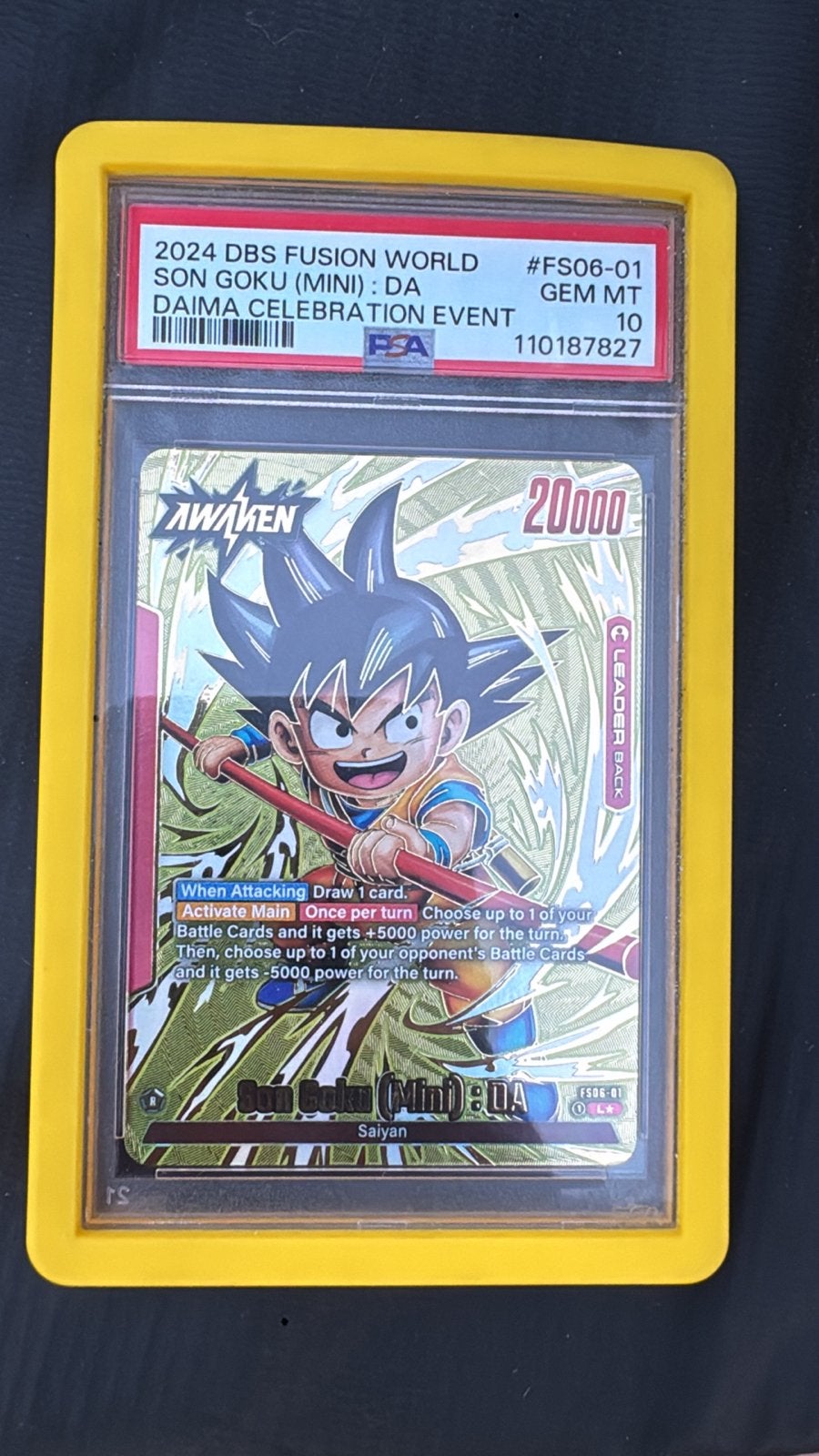 Son Goku (Mini) DA DBS Fusion World PSA 10 GEM MT, Ophalen of Verzenden, Nieuw, Losse kaart, Foil
