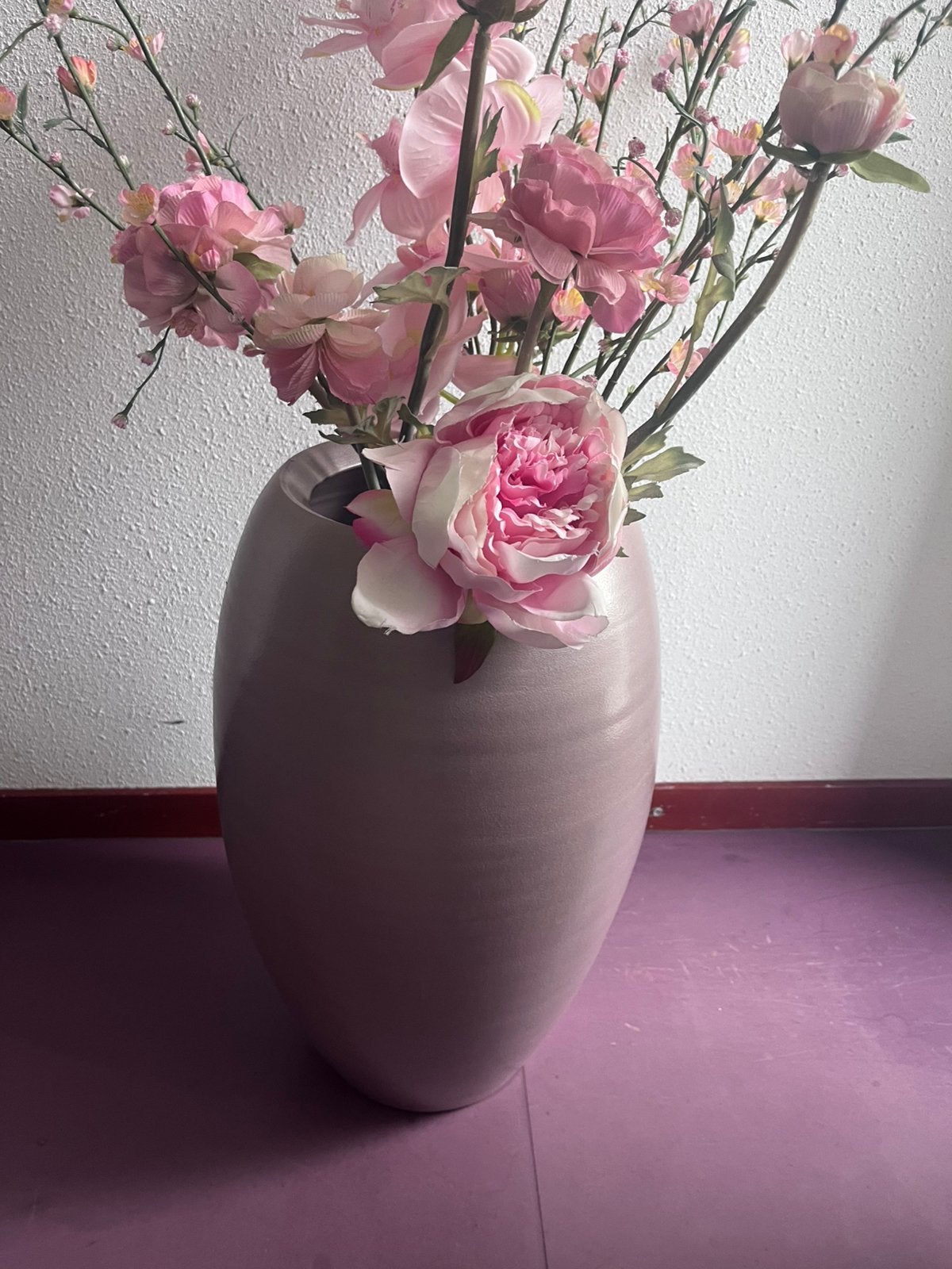 Grote oudroze metallic roze vaas, Ophalen, Overige materialen, Zo goed als nieuw, 70 cm
