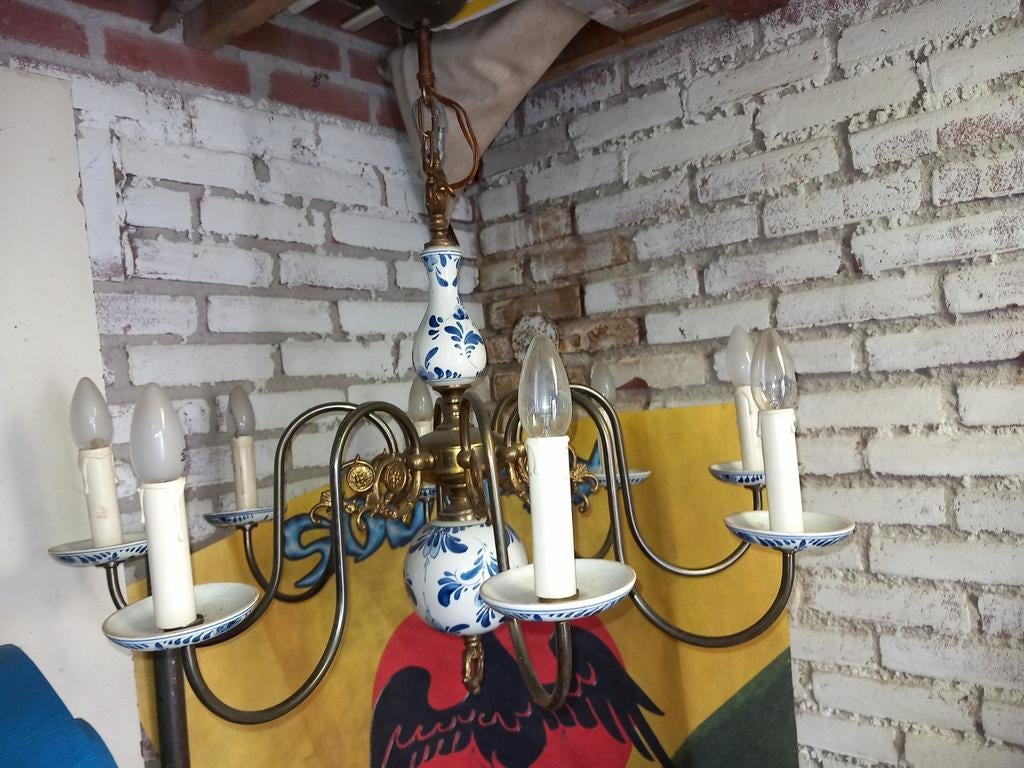 8 armige kroon hanglamp met delfsblauw, Huis en Inrichting, Ophalen