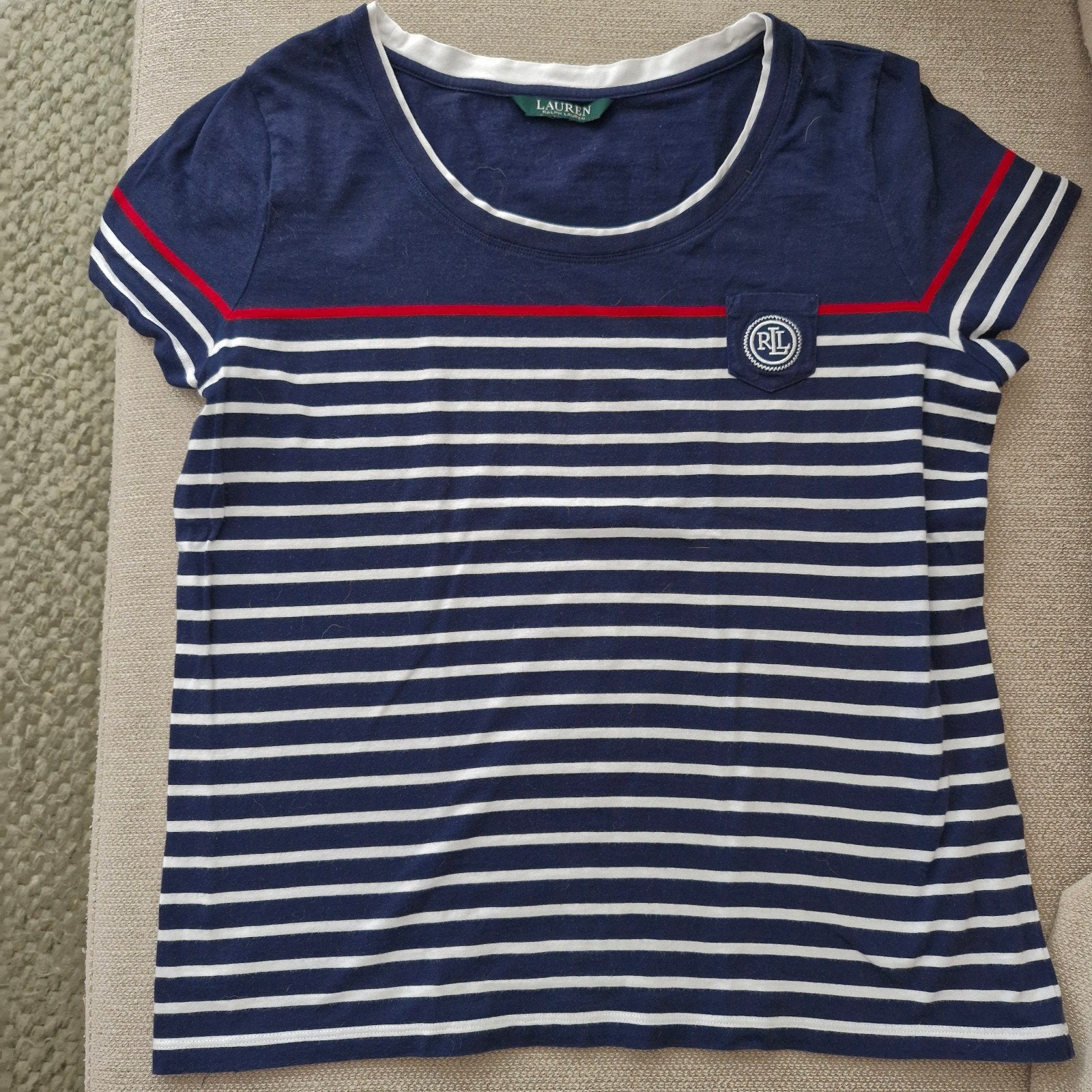 Zomers t-shirt mt42 Marine-stijl, Ophalen of Verzenden, Gedragen, Maat 42/44 (L), Blauw