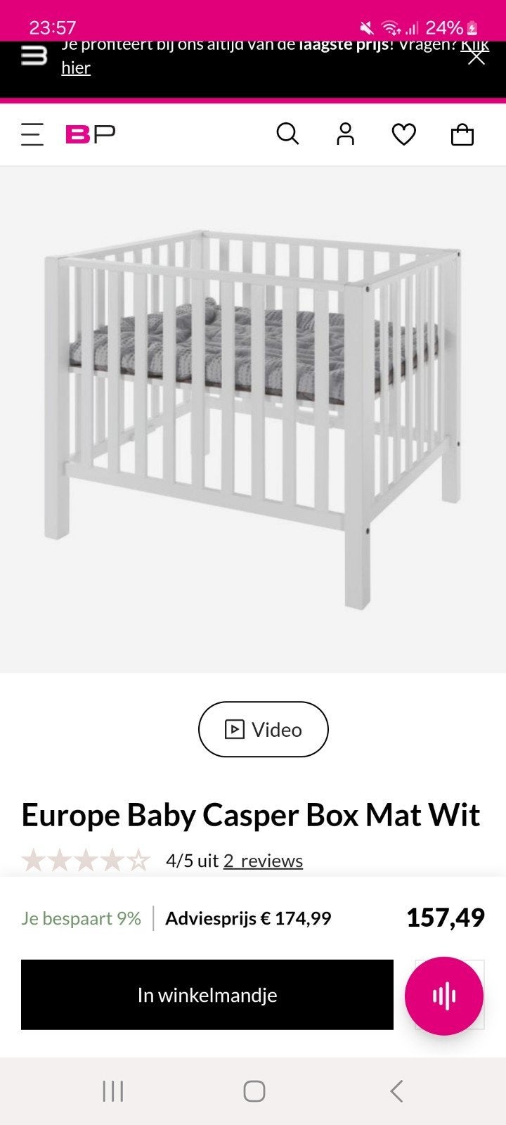 Mat witte box, baby park - europe casper, Ophalen, Gebruikt
