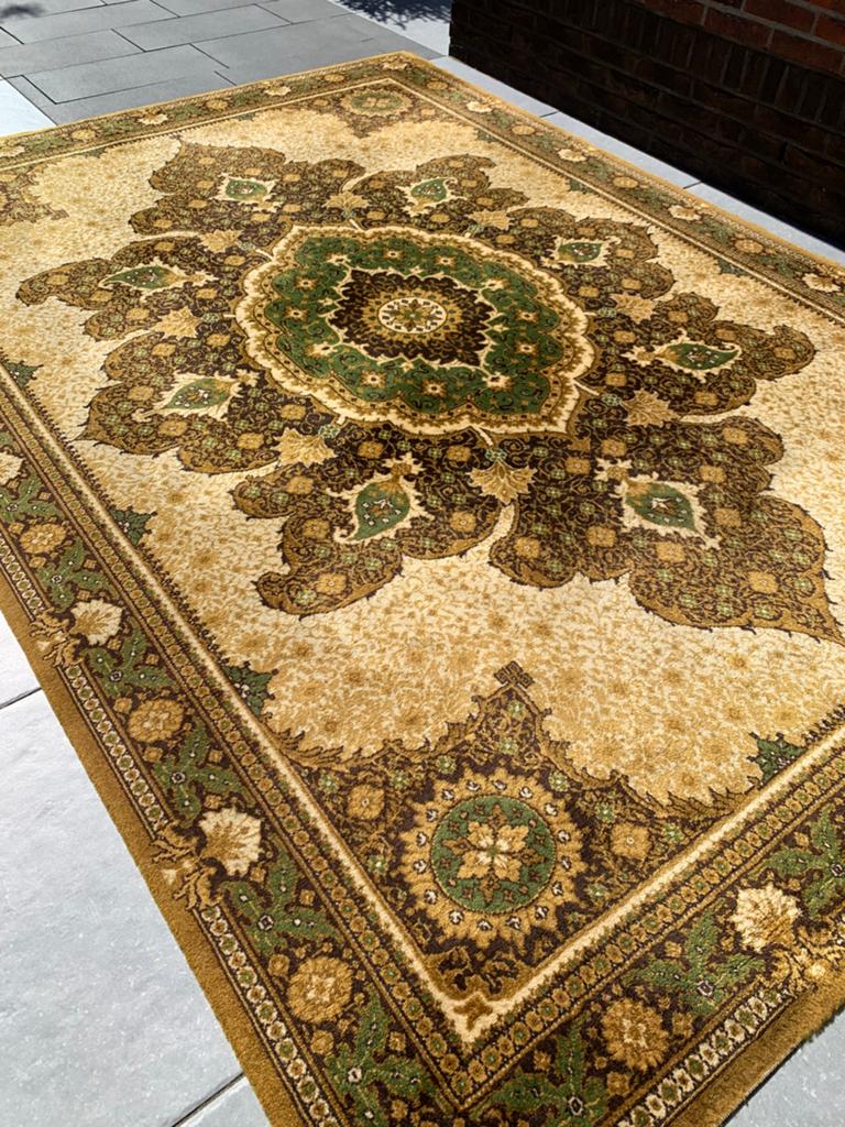 Prachtig Sfeervol Groen Vintage Vloerkleed Zuiver Scheerwol., Ophalen, 200 cm of meer, Zo goed als nieuw, Rechthoekig