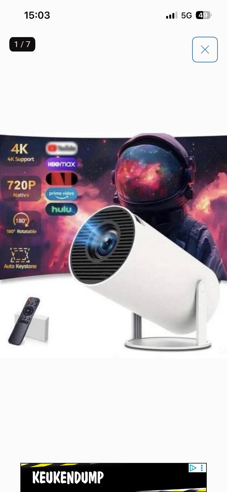Mini Projector Android 11, 5G WiFi 6, 720P - Wit, HD (720), Verzenden, LED, Nieuw