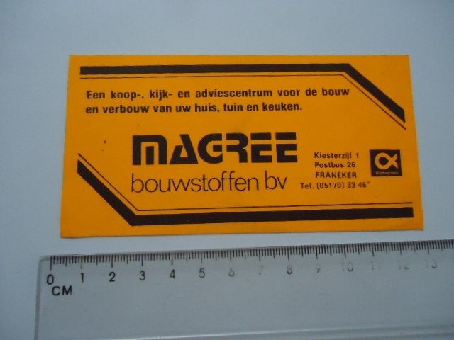 sticker oud Franeker Magree bouwstoffen fries friesland, Verzenden, Zo goed als nieuw, Bedrijf of Vereniging