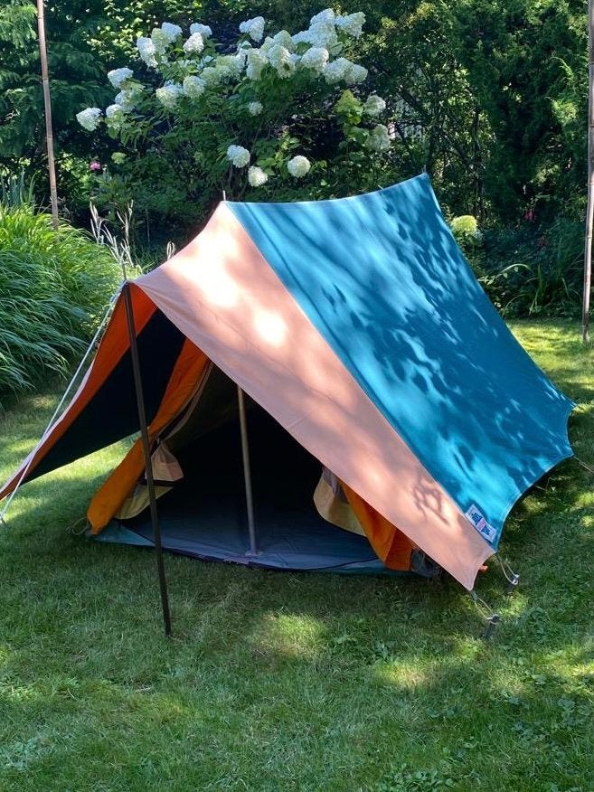Retro katoenen tent groen/oranje, Caravans en Kamperen, Ophalen of Verzenden, Gebruikt, Tot en met 2