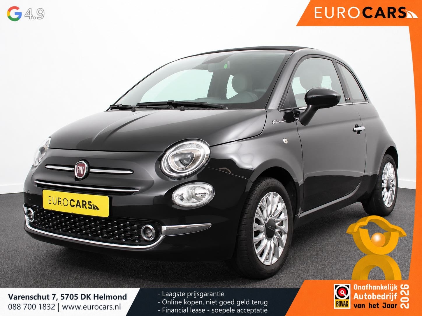 Fiat 500C 1.0 Hybrid 69pk Dolcevita Navigatie Apple CarPlay, Auto's, Voorwielaandrijving, Stof, Euro 6, Cabriolet