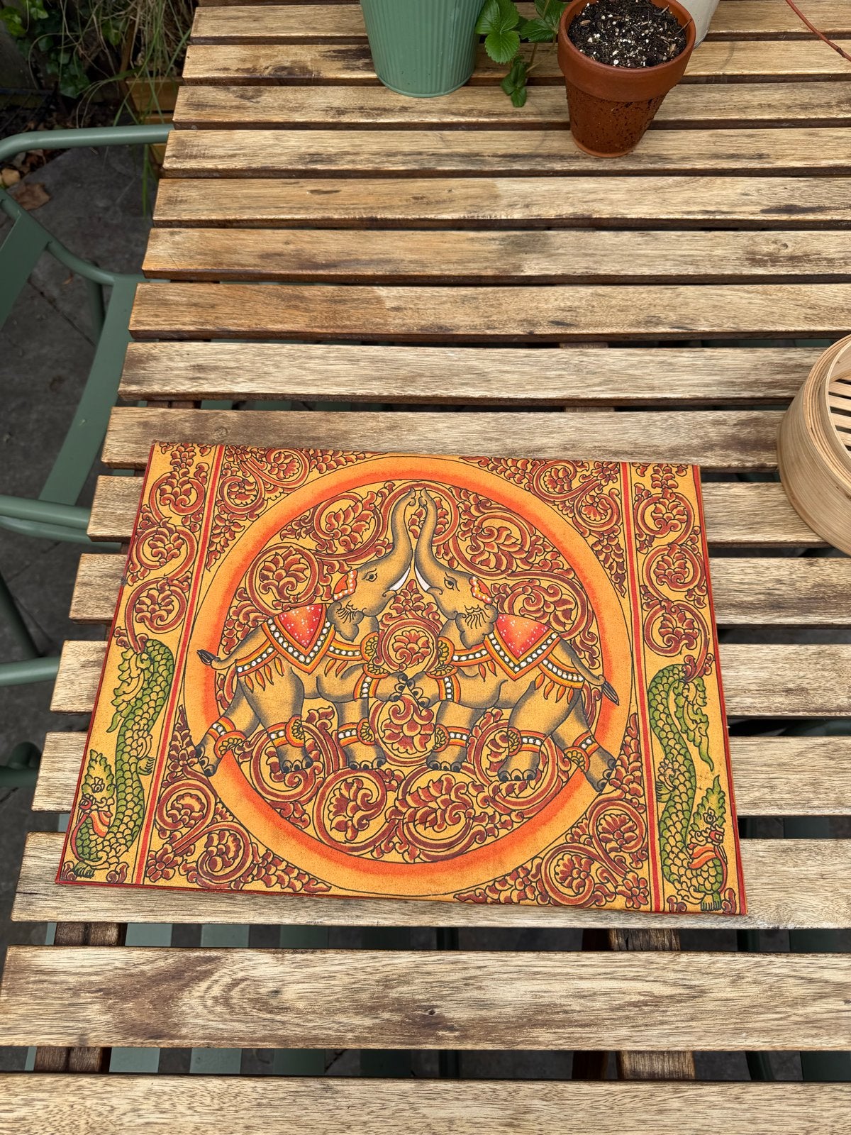 Decoratief schilderij met olifanten, Indiase stijl, Ophalen, India, Handgemaakt, Meerkleurig
