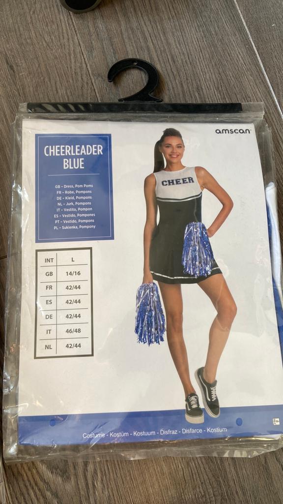 Cheerleader Kostuum Blauw - Maat L (42/44), Carnaval, Maat 42/44 (L), Nieuw, Ophalen of Verzenden