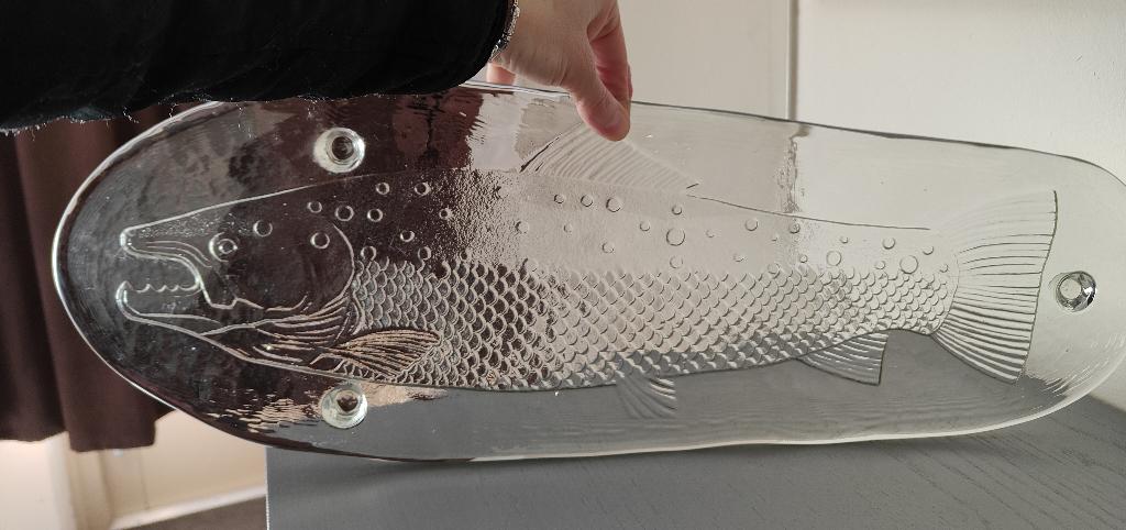 handgemaakte glazen zalm visschaal glas serveerschaal vis, Antiek en Kunst, Ophalen of Verzenden