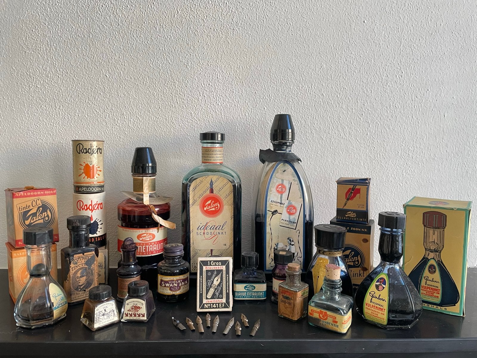 Collectie vintage inktpotten en penpunten, Ophalen of Verzenden