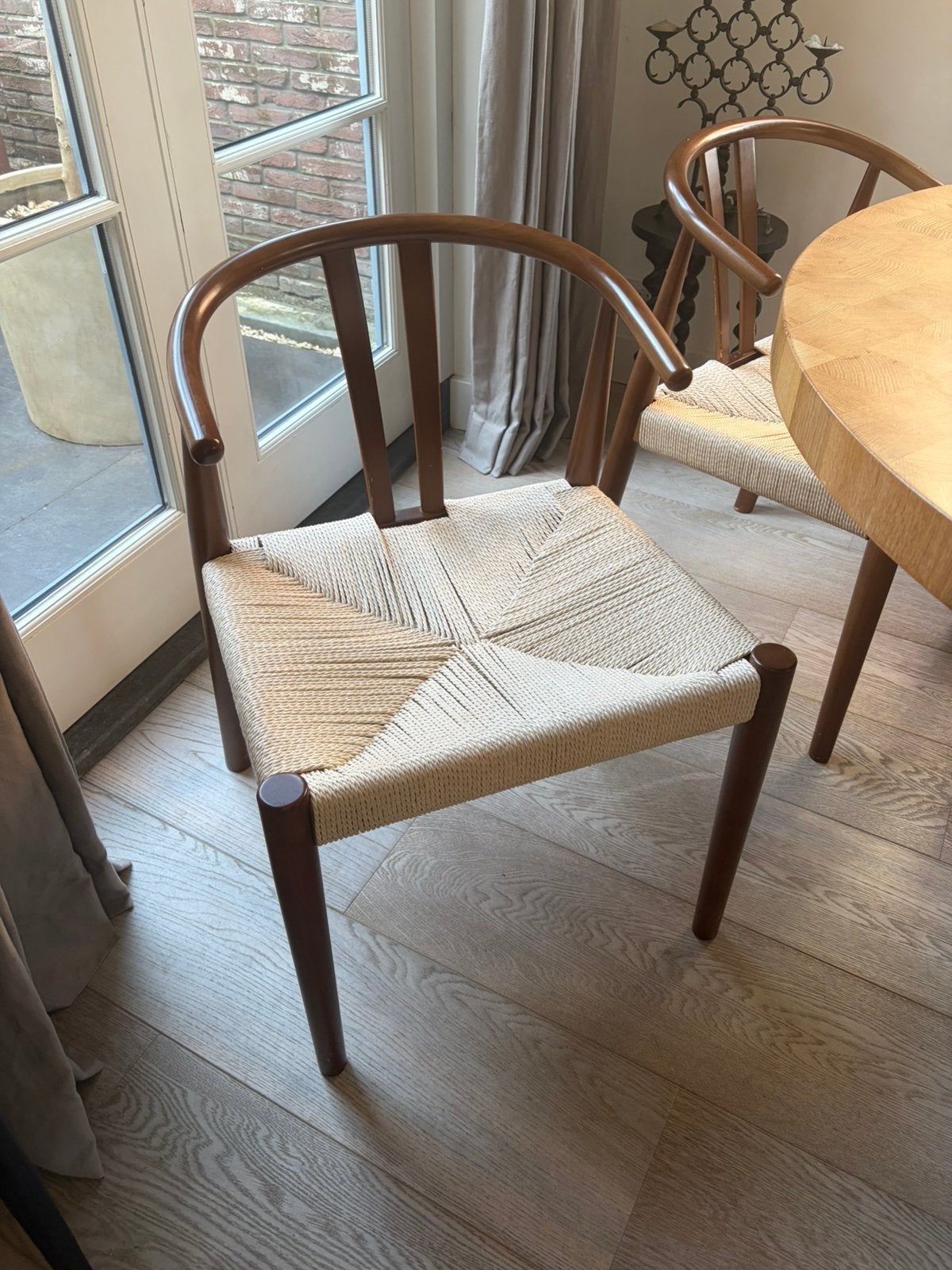 Stoelen wishbone hout / design bruin 6x (evt 4 blank hout), Bruin, Ophalen of Verzenden, Zo goed als nieuw, Nvt