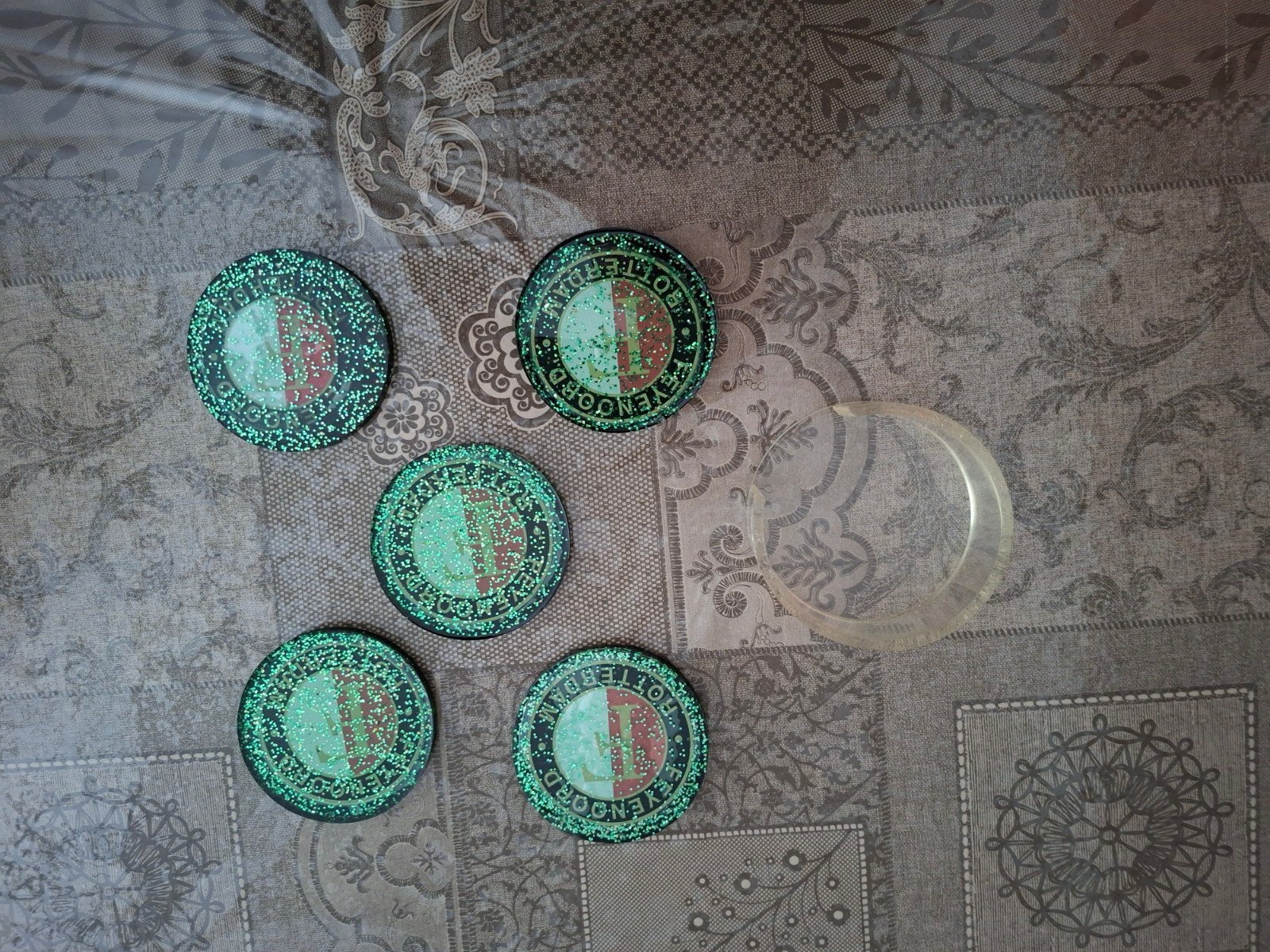 Feyenoord onderzetters epoxy met houder 5 stuks, Maat XL, Ophalen of Verzenden, Nieuw, Overige typen