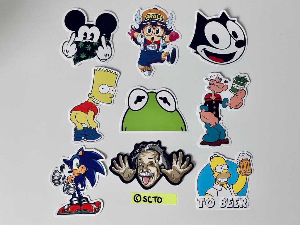 Stickers cartoon Mickey Kermit Popeye Sonic Bart Simpson, Ophalen of Verzenden, Nieuw, Overige typen