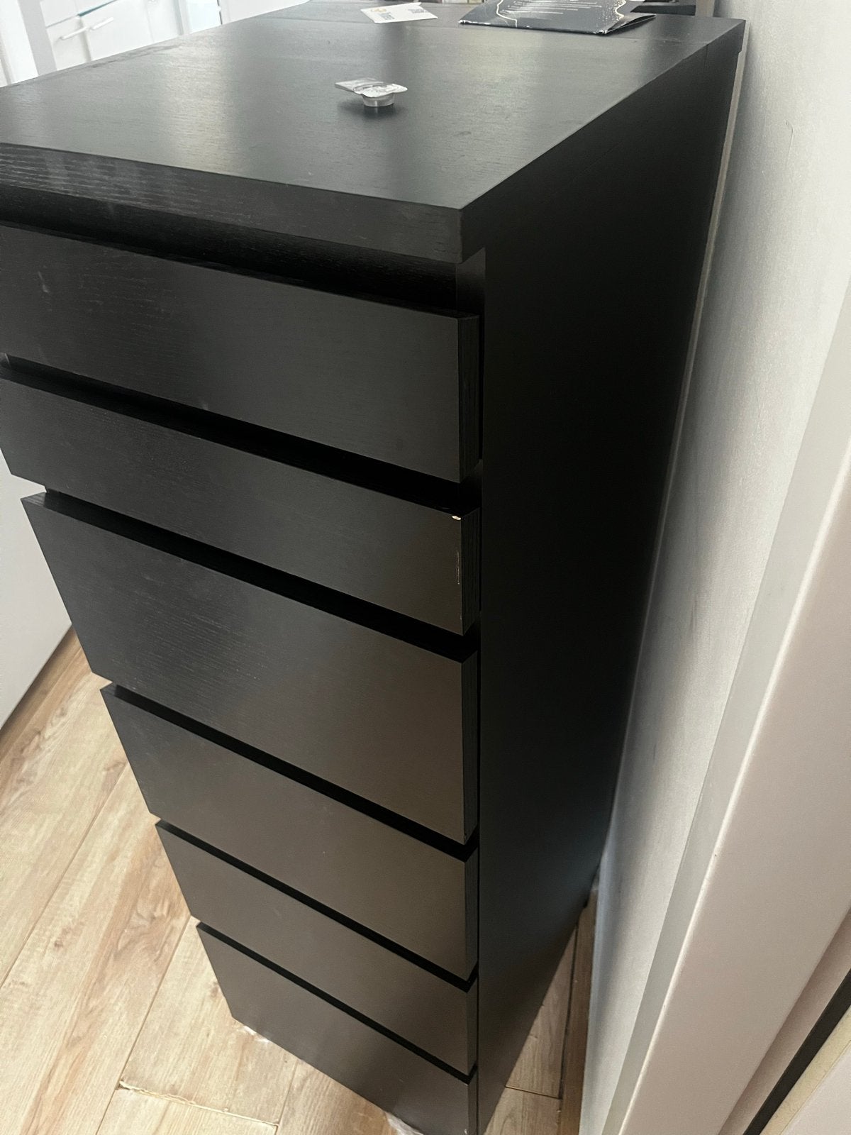 Ikea Malm Kast - Zwarte ladekast met spiegel, Ophalen, Minder dan 50 cm, Gebruikt, 5 laden of meer