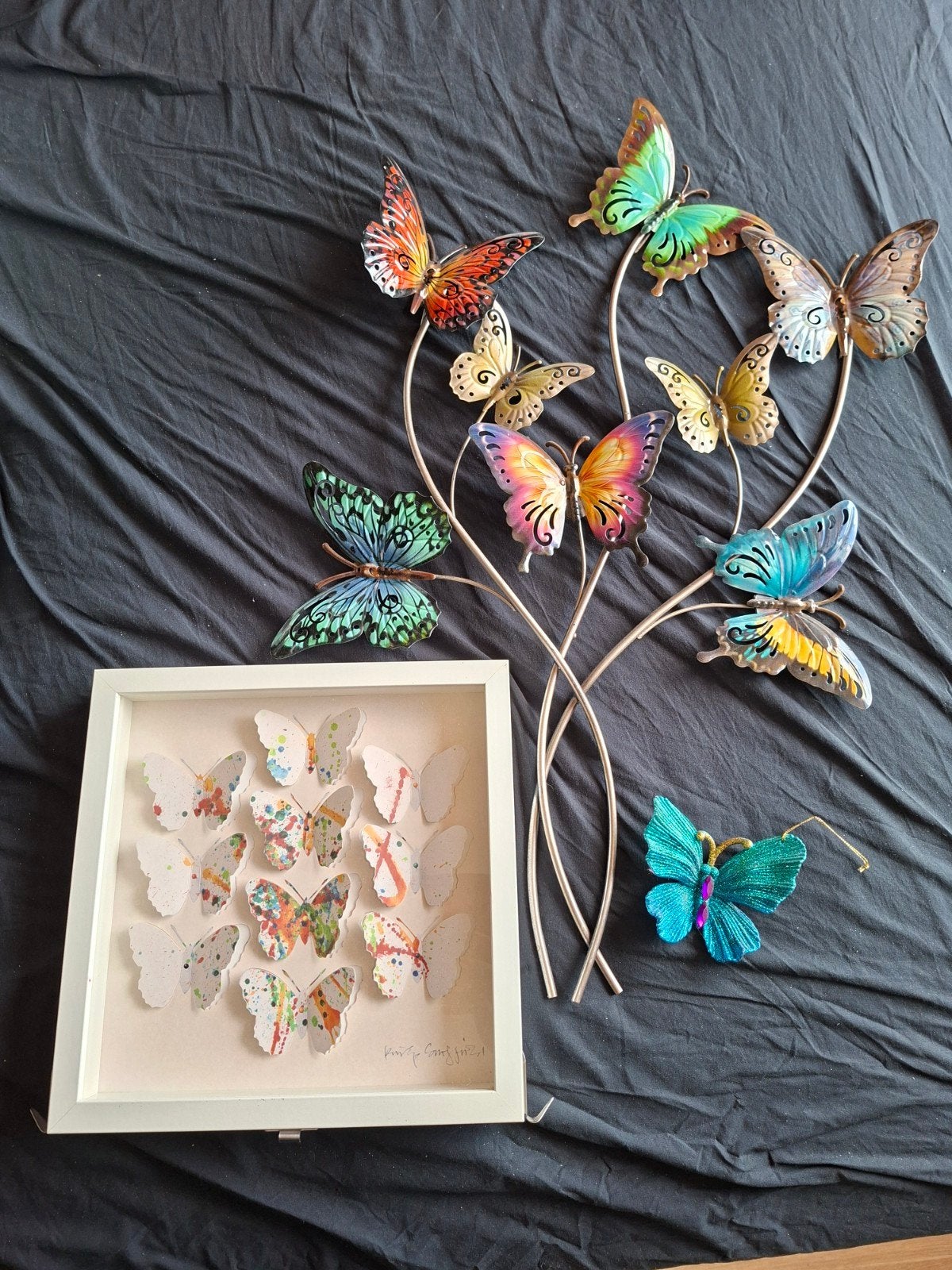 Vlinder decoratie set: wanddecoratie, lijst en hanger, Ophalen, Gebruikt, Meerkleurig, Metaal