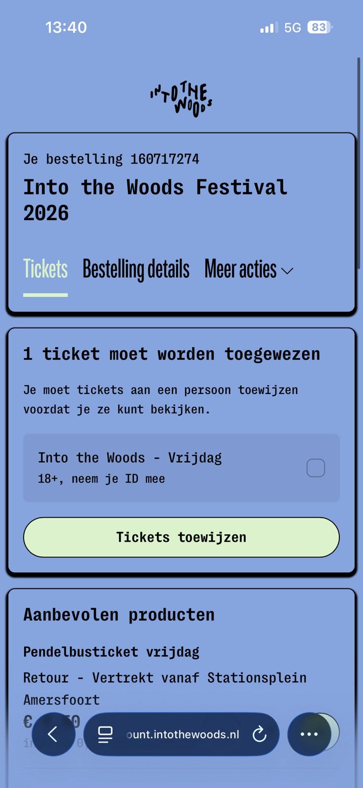 Into the woods ticket vrijdag, Tickets en Kaartjes, Eén persoon, September